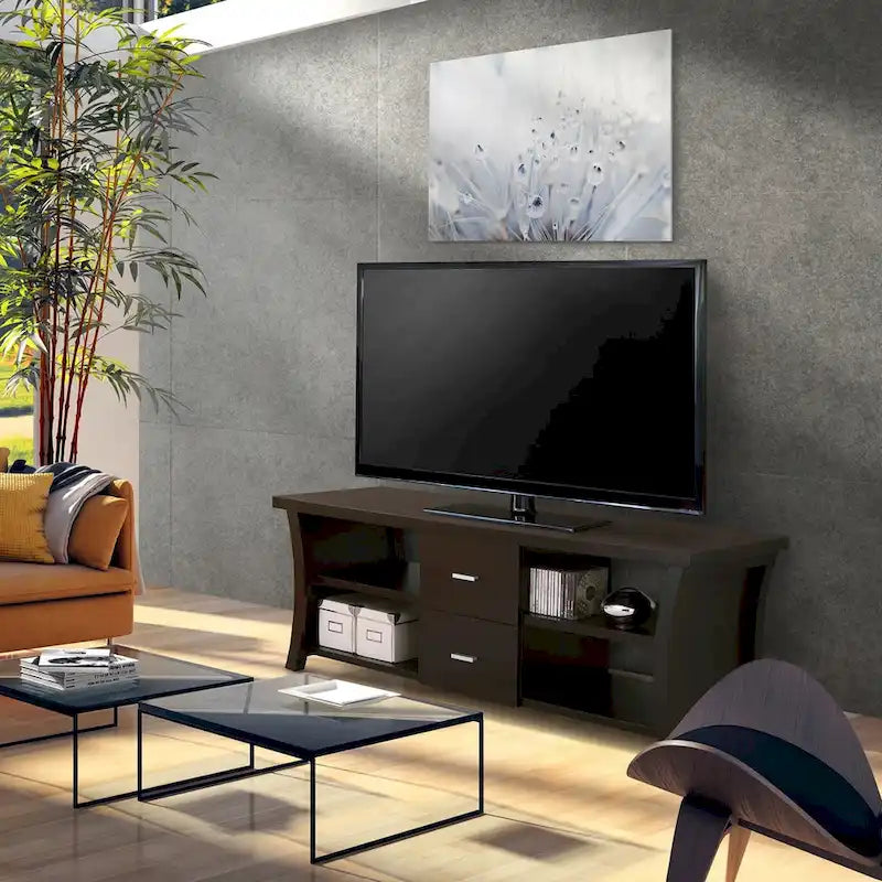 Meuble TV contemporain à 2 tiroirs avec étagères ouvertes