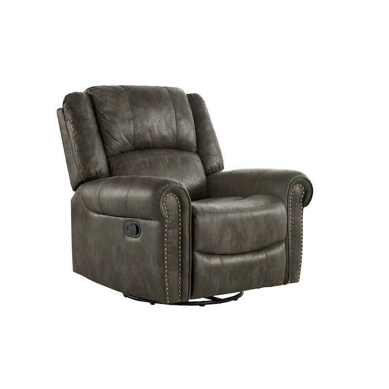 Fauteuil inclinable pivotant en microfibre lustrée avec clous de tapissier et fonction de glissement