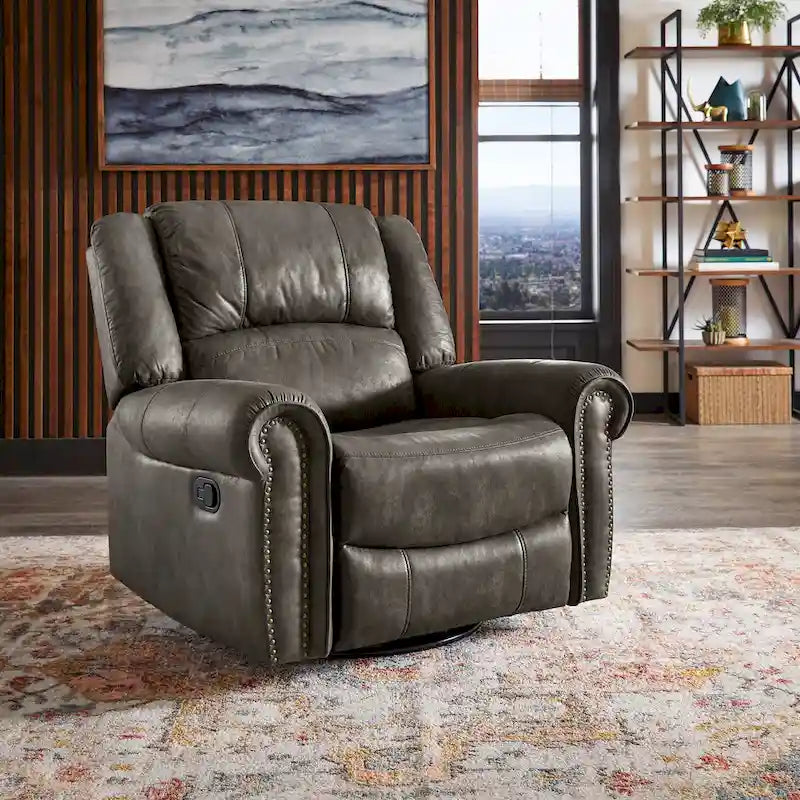 Fauteuil inclinable pivotant en microfibre lustrée avec clous de tapissier et fonction de glissement
