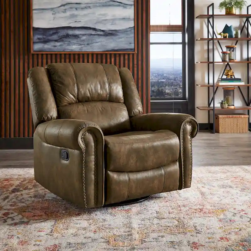 Fauteuil inclinable pivotant en microfibre lustrée avec clous de tapissier et fonction de glissement