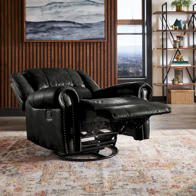 Fauteuil inclinable pivotant en microfibre lustrée avec clous de tapissier et fonction de glissement