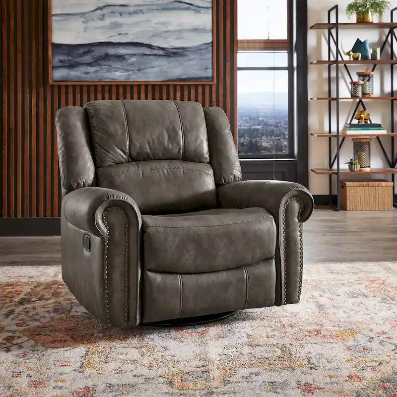 Fauteuil inclinable pivotant en microfibre lustrée avec clous de tapissier et fonction de glissement