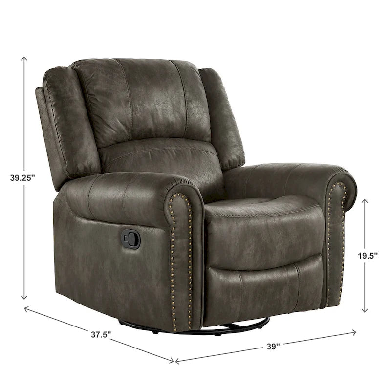 Fauteuil inclinable pivotant en microfibre lustrée avec clous de tapissier et fonction de glissement