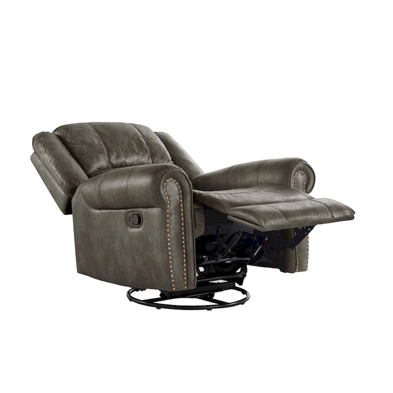Fauteuil inclinable pivotant en microfibre lustrée avec clous de tapissier et fonction de glissement