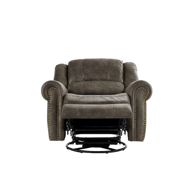 Fauteuil inclinable pivotant en microfibre lustrée avec clous de tapissier et fonction de glissement