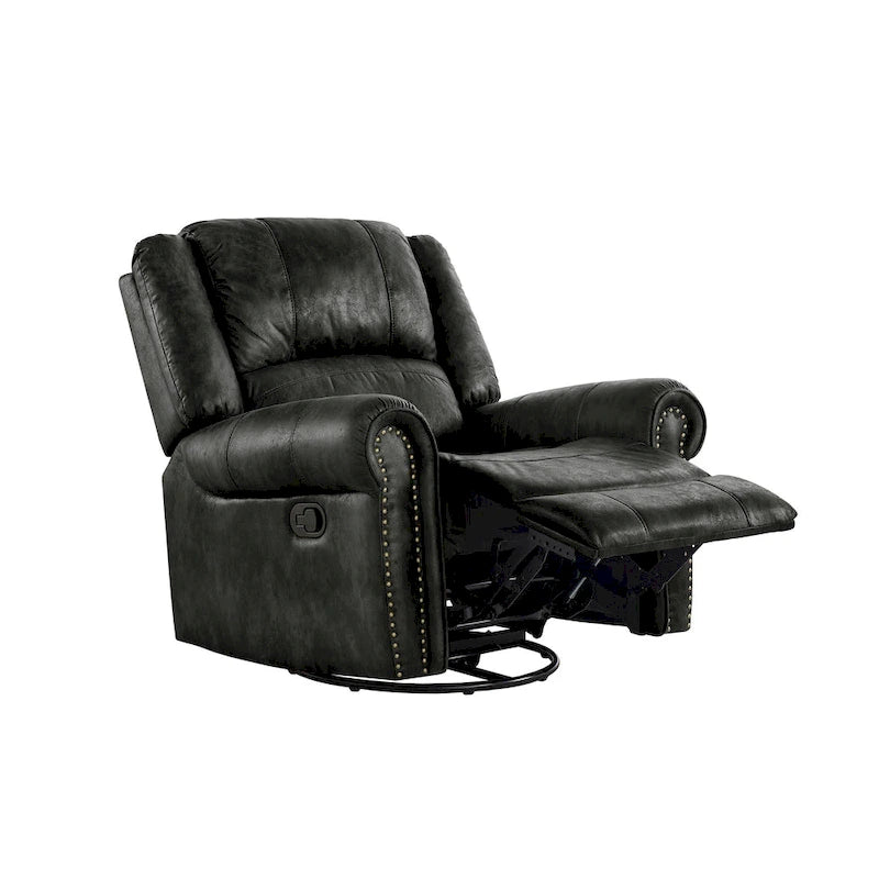 Fauteuil inclinable pivotant en microfibre lustrée avec clous de tapissier et fonction de glissement