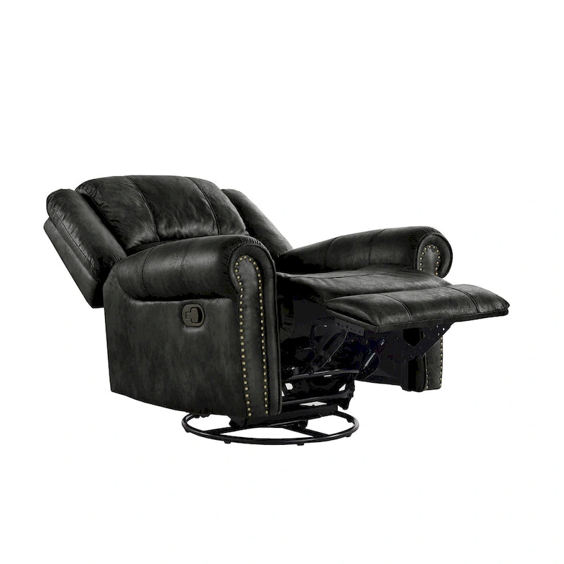 Fauteuil inclinable pivotant en microfibre lustrée avec clous de tapissier et fonction de glissement