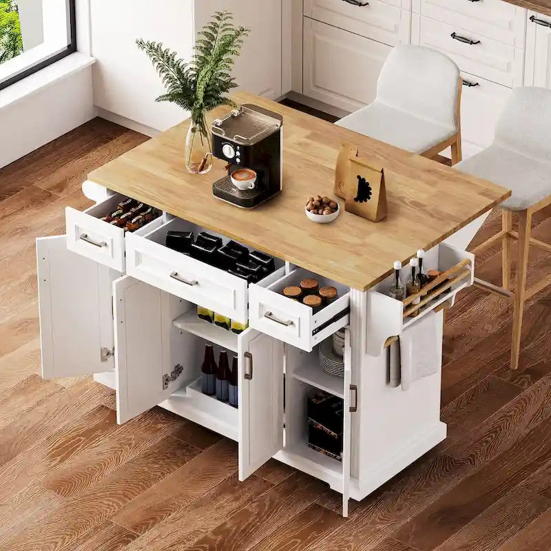 53 Îlot de cuisine avec abattant, îlot de cuisine à roulettes avec rangement, table de cuisine roulante, chariot de cuisine mobile