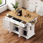 53 Îlot de cuisine avec abattant, îlot de cuisine à roulettes avec rangement, table de cuisine roulante, chariot de cuisine mobile