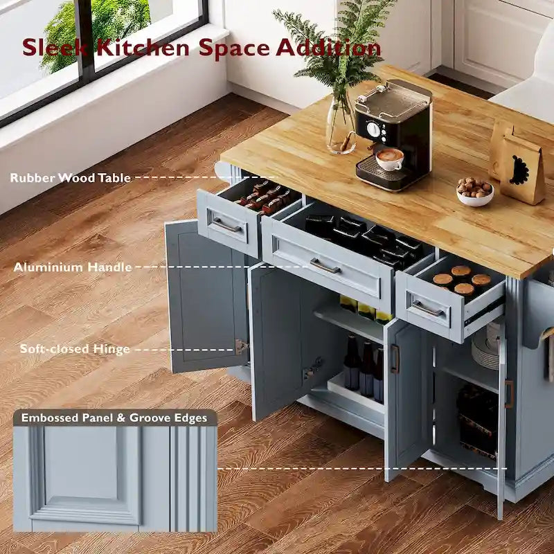 53 Îlot de cuisine avec abattant, îlot de cuisine à roulettes avec rangement, table de cuisine roulante, chariot de cuisine mobile