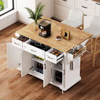 53 Îlot de cuisine avec abattant, îlot de cuisine à roulettes avec rangement, table de cuisine roulante, chariot de cuisine mobile