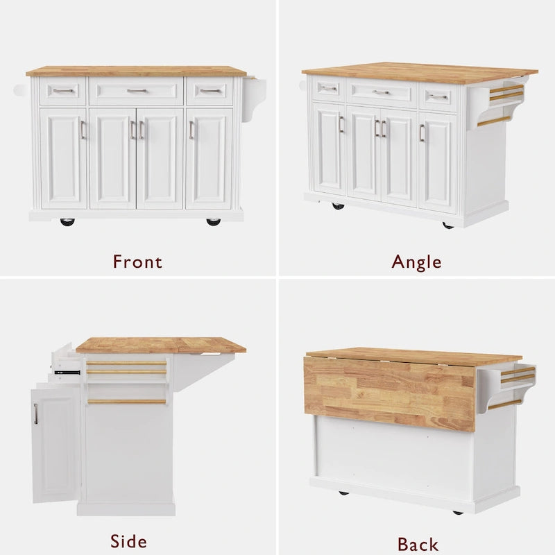 53 Îlot de cuisine avec abattant, îlot de cuisine à roulettes avec rangement, table de cuisine roulante, chariot de cuisine mobile
