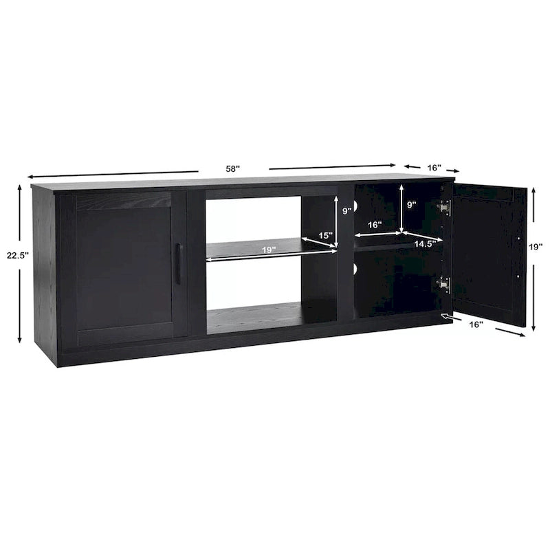 Meuble TV 58 console avec 2 placards pour TV 65" noir - 58 pouces