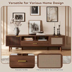 Meuble TV en bois massif brun foncé pour téléviseurs 75 pouces Console TV avec porte à fermeture douce et meuble à porte abattante