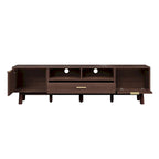 Meuble TV en bois massif brun foncé pour téléviseurs 75 pouces Console TV avec porte à fermeture douce et meuble à porte abattante