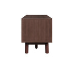 Meuble TV en bois massif brun foncé pour téléviseurs 75 pouces Console TV avec porte à fermeture douce et meuble à porte abattante