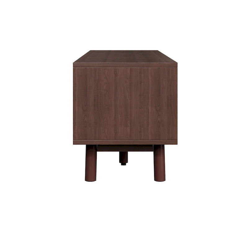 Meuble TV en bois massif brun foncé pour téléviseurs 75 pouces Console TV avec porte à fermeture douce et meuble à porte abattante