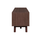 Meuble TV en bois massif brun foncé pour téléviseurs 75 pouces Console TV avec porte à fermeture douce et meuble à porte abattante
