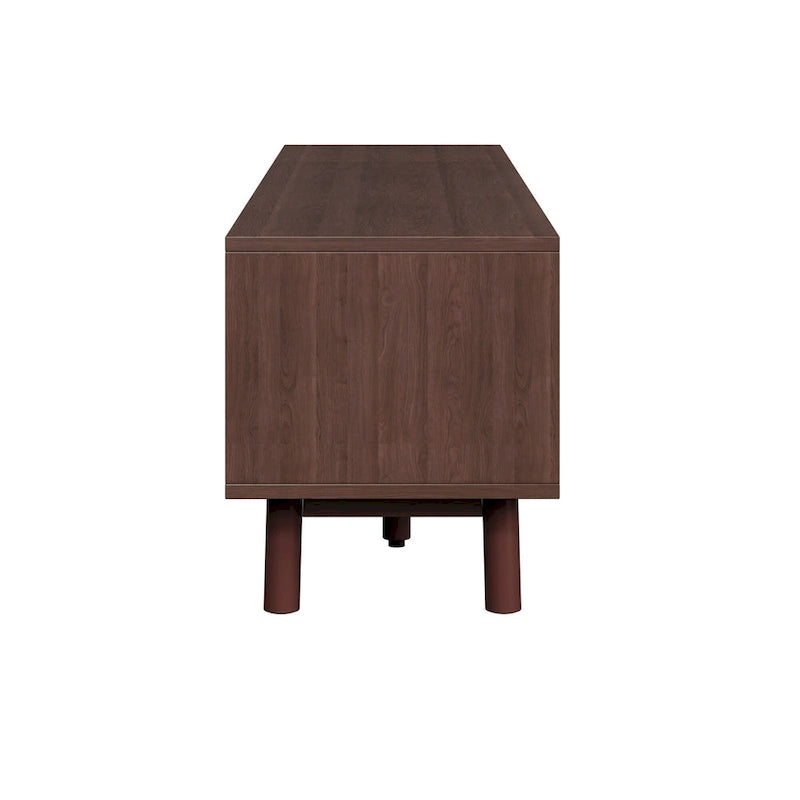 Meuble TV en bois massif brun foncé pour téléviseurs 75 pouces Console TV avec porte à fermeture douce et meuble à porte abattante