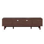 Meuble TV en bois massif brun foncé pour téléviseurs 75 pouces Console TV avec porte à fermeture douce et meuble à porte abattante