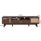 Meuble TV en bois massif brun foncé pour téléviseurs 75 pouces Console TV avec porte à fermeture douce et meuble à porte abattante
