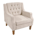 Fauteuil d'appoint rembourré en lin avec pieds en bois massif, fauteuil de salon individuel de style moderne du milieu du siècle pour salon et chambre à coucher