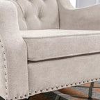 Fauteuil d'appoint rembourré en lin avec pieds en bois massif, fauteuil de salon individuel de style moderne du milieu du siècle pour salon et chambre à coucher