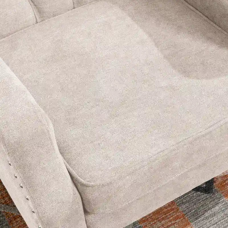 Fauteuil d'appoint rembourré en lin avec pieds en bois massif, fauteuil de salon individuel de style moderne du milieu du siècle pour salon et chambre à coucher