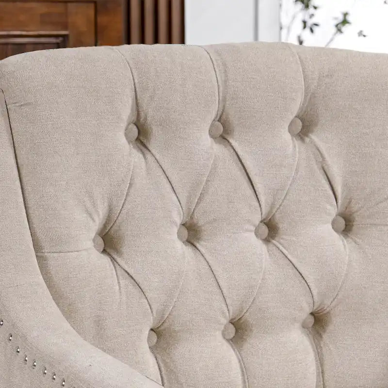 Fauteuil d'appoint rembourré en lin avec pieds en bois massif, fauteuil de salon individuel de style moderne du milieu du siècle pour salon et chambre à coucher