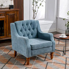 Fauteuil d'appoint rembourré en lin avec pieds en bois massif, fauteuil de salon individuel de style moderne du milieu du siècle pour salon et chambre à coucher