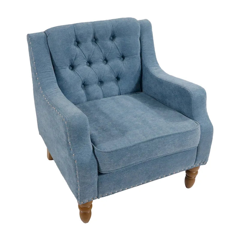 Fauteuil d'appoint rembourré en lin avec pieds en bois massif, fauteuil de salon individuel de style moderne du milieu du siècle pour salon et chambre à coucher