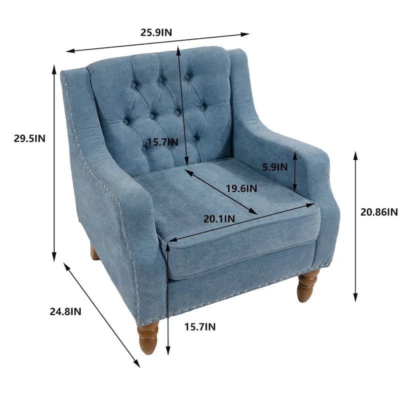 Fauteuil d'appoint rembourré en lin avec pieds en bois massif, fauteuil de salon individuel de style moderne du milieu du siècle pour salon et chambre à coucher