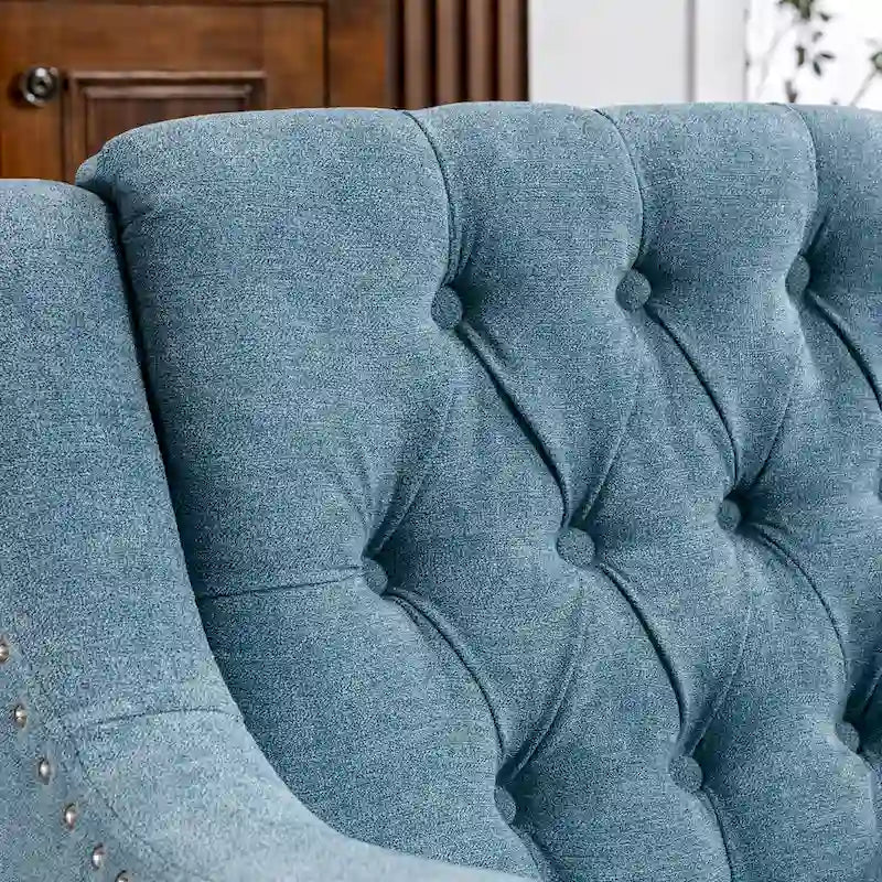 Fauteuil d'appoint rembourré en lin avec pieds en bois massif, fauteuil de salon individuel de style moderne du milieu du siècle pour salon et chambre à coucher