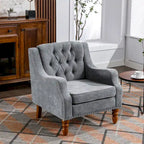 Fauteuil d'appoint rembourré en lin avec pieds en bois massif, fauteuil de salon individuel de style moderne du milieu du siècle pour salon et chambre à coucher
