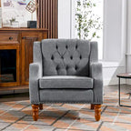 Fauteuil d'appoint rembourré en lin avec pieds en bois massif, fauteuil de salon individuel de style moderne du milieu du siècle pour salon et chambre à coucher