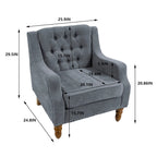 Fauteuil d'appoint rembourré en lin avec pieds en bois massif, fauteuil de salon individuel de style moderne du milieu du siècle pour salon et chambre à coucher