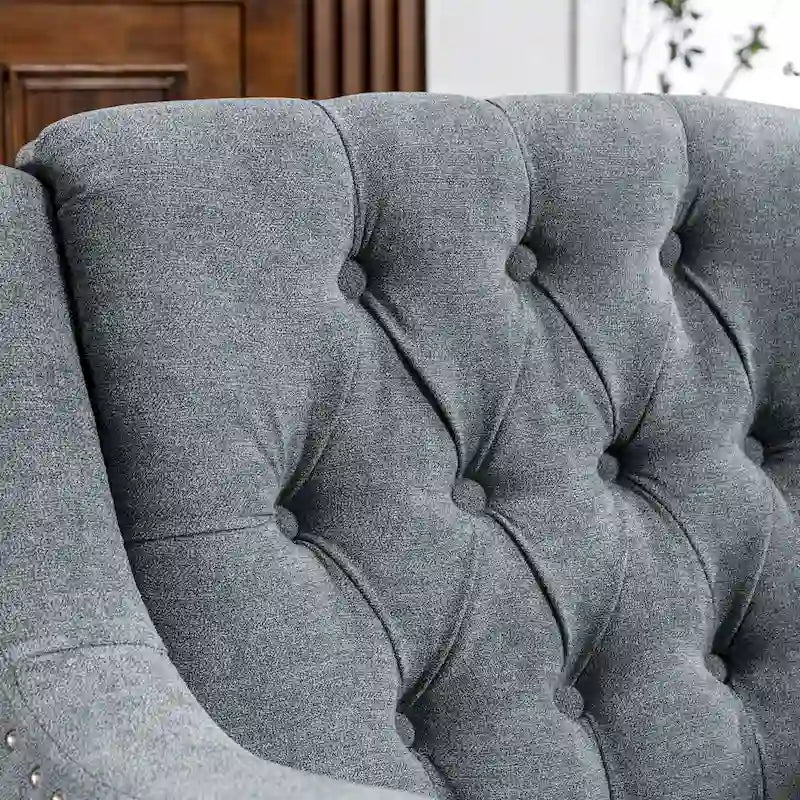 Fauteuil d'appoint rembourré en lin avec pieds en bois massif, fauteuil de salon individuel de style moderne du milieu du siècle pour salon et chambre à coucher