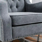 Fauteuil d'appoint rembourré en lin avec pieds en bois massif, fauteuil de salon individuel de style moderne du milieu du siècle pour salon et chambre à coucher