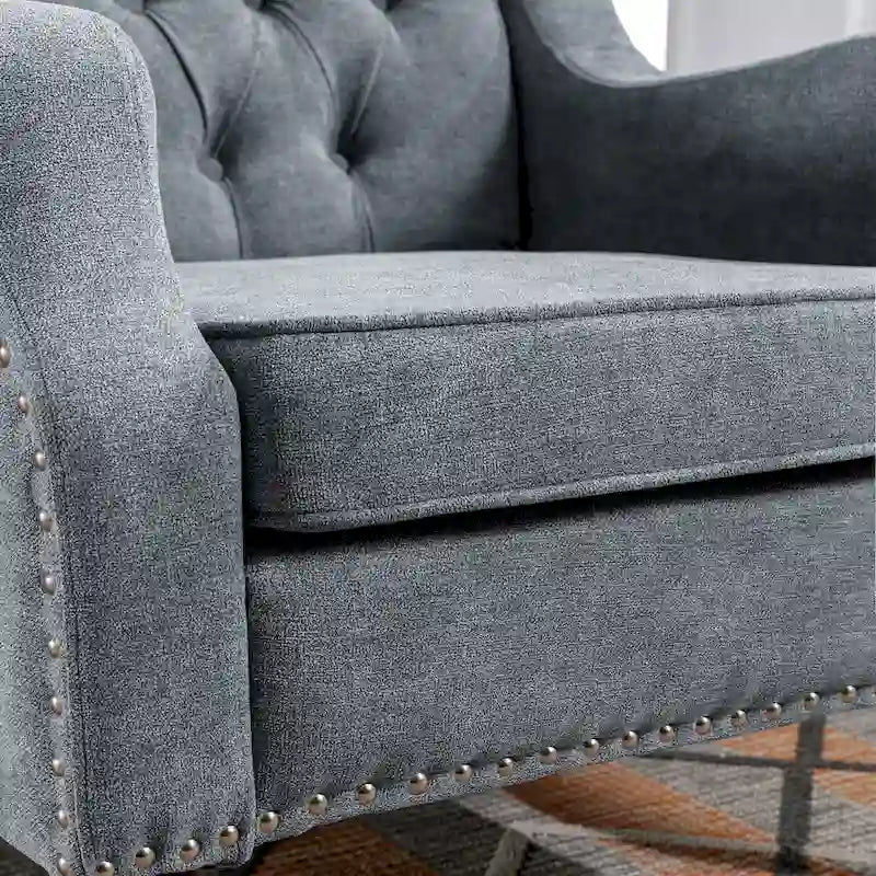 Fauteuil d'appoint rembourré en lin avec pieds en bois massif, fauteuil de salon individuel de style moderne du milieu du siècle pour salon et chambre à coucher