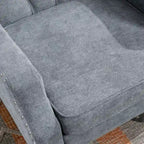 Fauteuil d'appoint rembourré en lin avec pieds en bois massif, fauteuil de salon individuel de style moderne du milieu du siècle pour salon et chambre à coucher