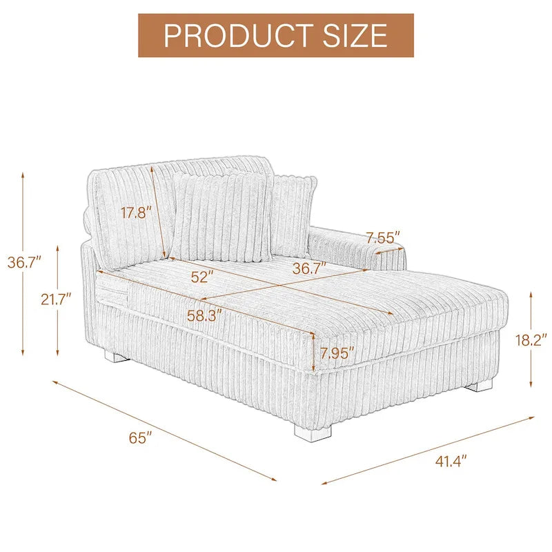 Chaise longue d'intérieur moderne en flanelle de coton avec oreillers