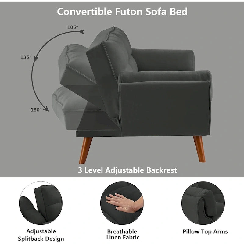 Canapé-Lit Futon 75.39 POUCES, Canapé-Lit Convertible Rembourré avec Dossier Inclinable Tufté et Divisé
