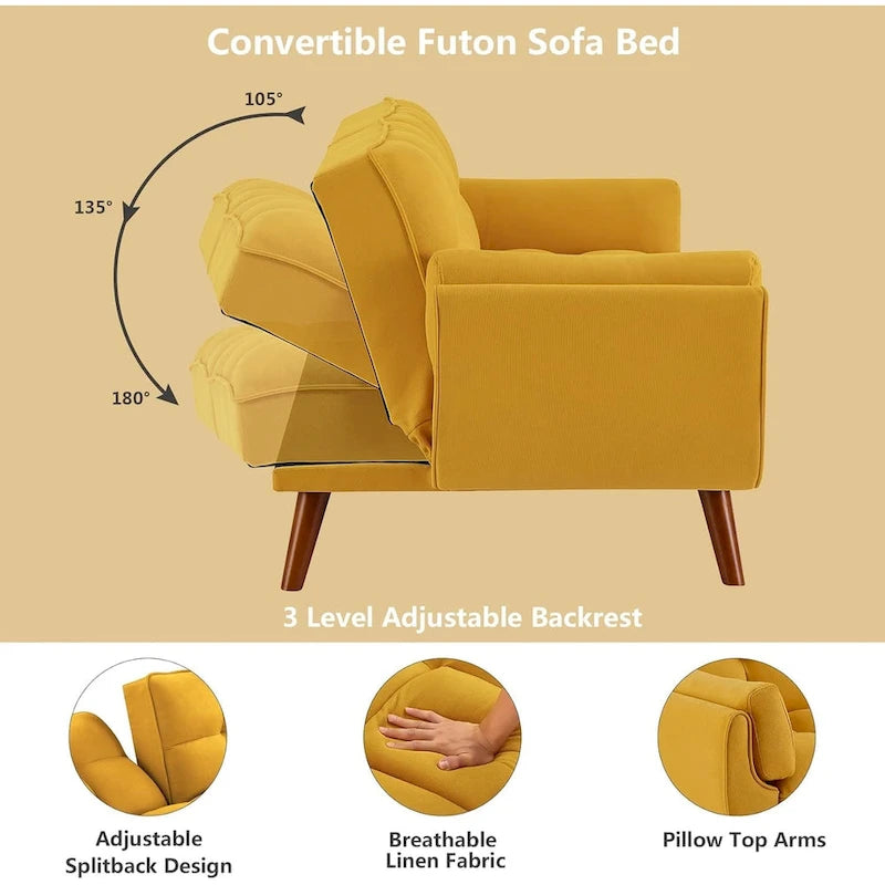 Canapé-Lit Futon 75.39 POUCES, Canapé-Lit Convertible Rembourré avec Dossier Inclinable Tufté et Divisé