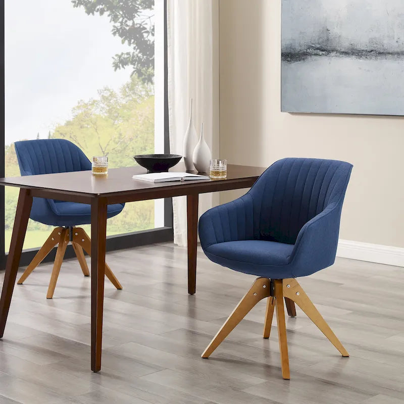 Lot de 2 chaises de salle à manger pivotantes du milieu du siècle avec pieds en bois