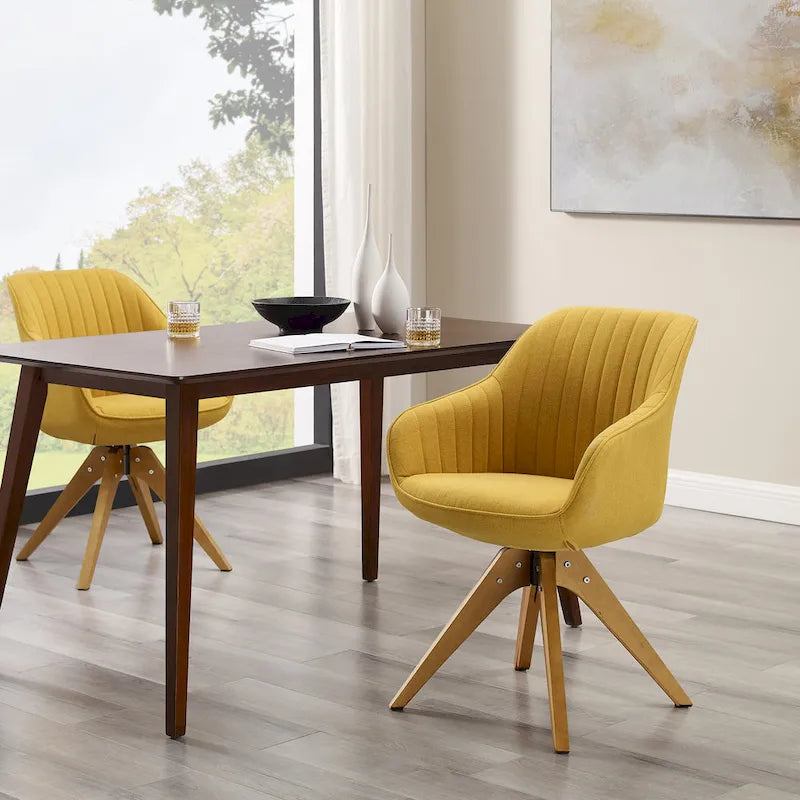 Lot de 2 chaises de salle à manger pivotantes du milieu du siècle avec pieds en bois