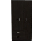Armoire 3 portes avec 2 tiroirs, étagères intérieures et penderie