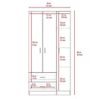 Armoire 3 portes avec 2 tiroirs, étagères intérieures et penderie