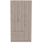 Armoire 3 portes avec 2 tiroirs, étagères intérieures et penderie