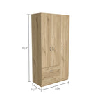 Armoire 3 portes avec 2 tiroirs, étagères intérieures et penderie