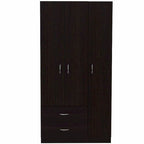 Armoire 3 portes avec 2 tiroirs, étagères intérieures et penderie